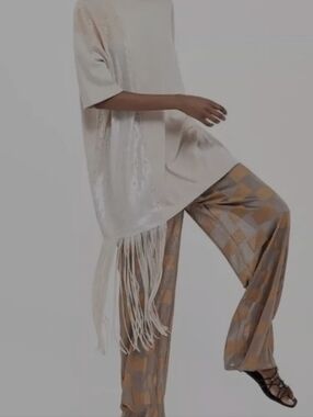 Zara Cream Asymmetrical Fringe Dress Women Size Meduim